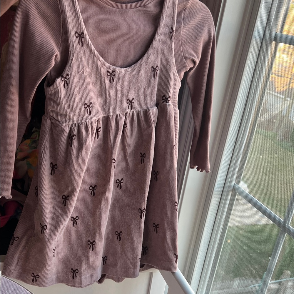 Brown Kids Long Sleeve Top with Dress Overlay